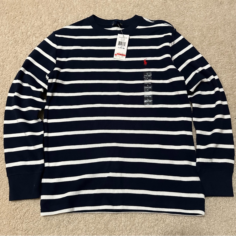 Ralph Lauren Striped Navy and White Tee